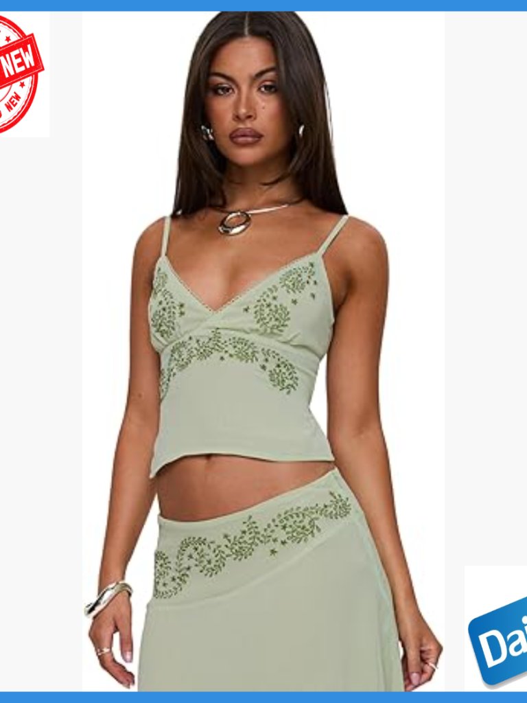 Embroidered Backless Blouse, Lace Trim, Adjustable Straps, Cropped Top
